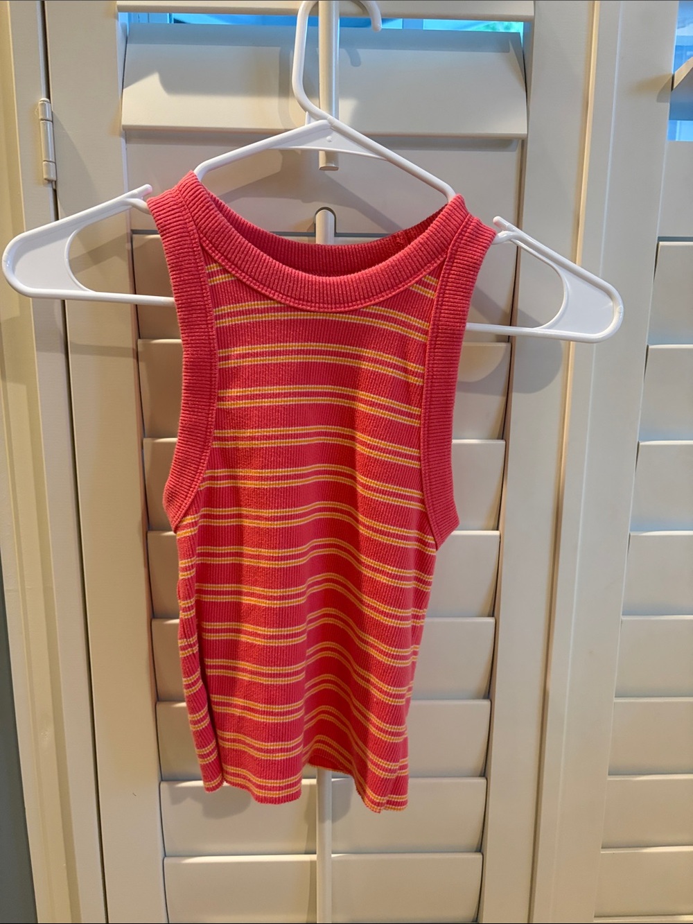 aerie Pink & Yellow Striped Ribbed Tank